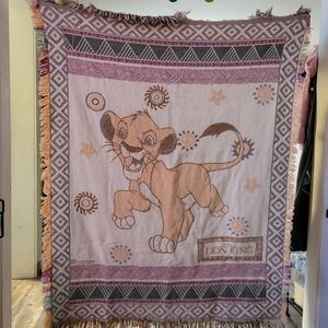 Vintage Disney The lion king Simba Throw Blanket Fringed Woven Beacon Tapestry